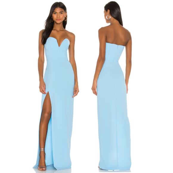 Amanda Uprichard Cherri Strapless Sweetheart Neck Slit Long Gown Pacific Medium - Picture 1 of 4